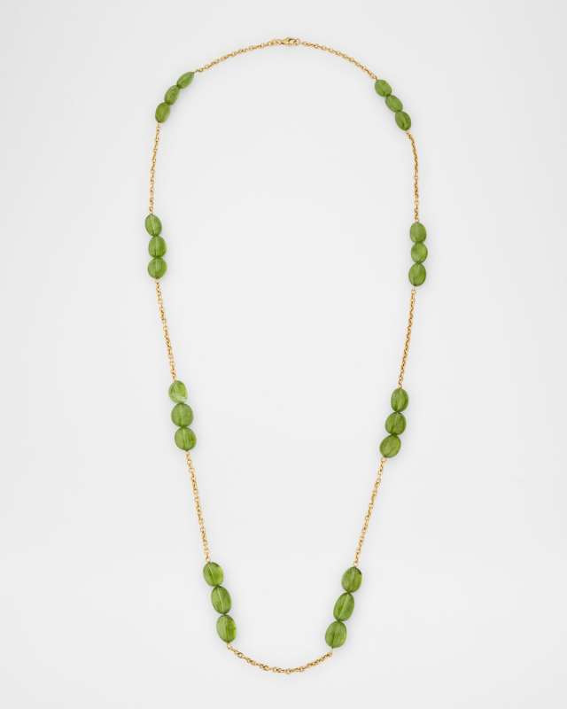 Stations of 3 Peridot Beads Necklace in 18K Yellow Gold